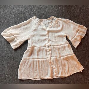White Boho Sheer Blouse with Ruffle Sleeves